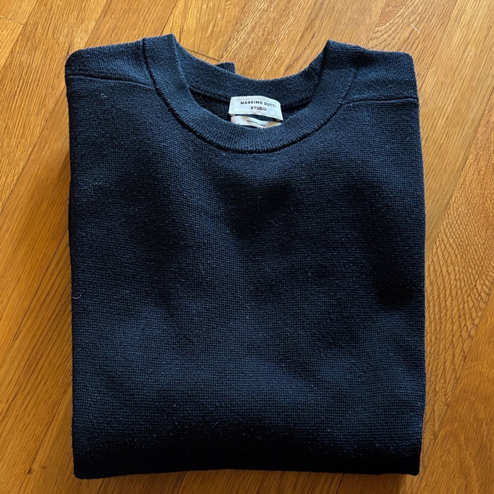 Massimo Dutti Men's Black Wool Blend Crewneck Sweater